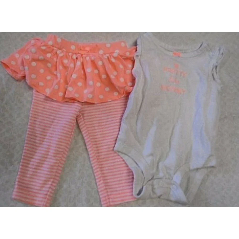 BABY GIRL OUTFIT Leggings Attchd Skirt Matching Top Peach White 6 Months Carters